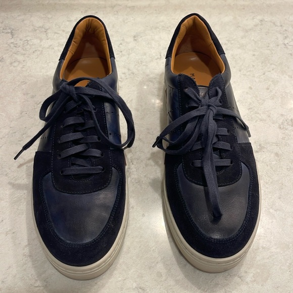 Magnanni Shoes, Black Leather and Suede Sneakers, size 9 - Picture 3 of 9